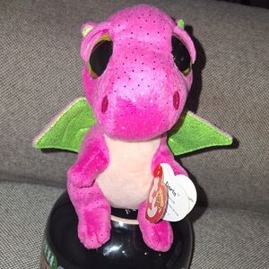Ty Pink Dragon Plush with Green Wings